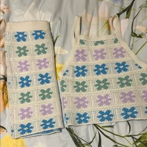 Crop top and skirt knit matching set